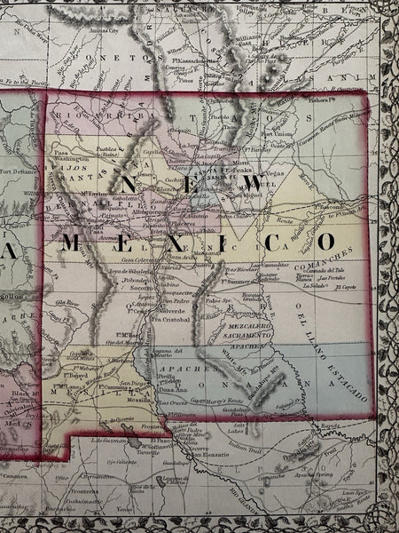 Arizona New Mexico early routes gold silver 1874 Mitchell hand colored nice map