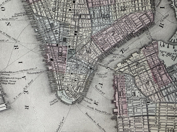 New York city plan 1874 Mitchell large decorative hand colored nice map
