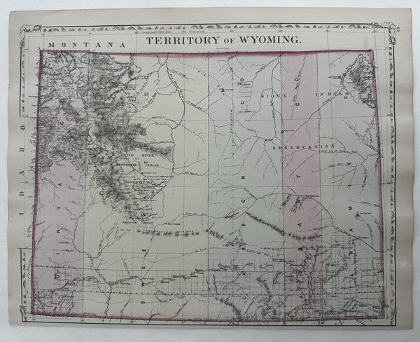 Wyoming Territory 1880 Mitchell decorative hand colored nice map