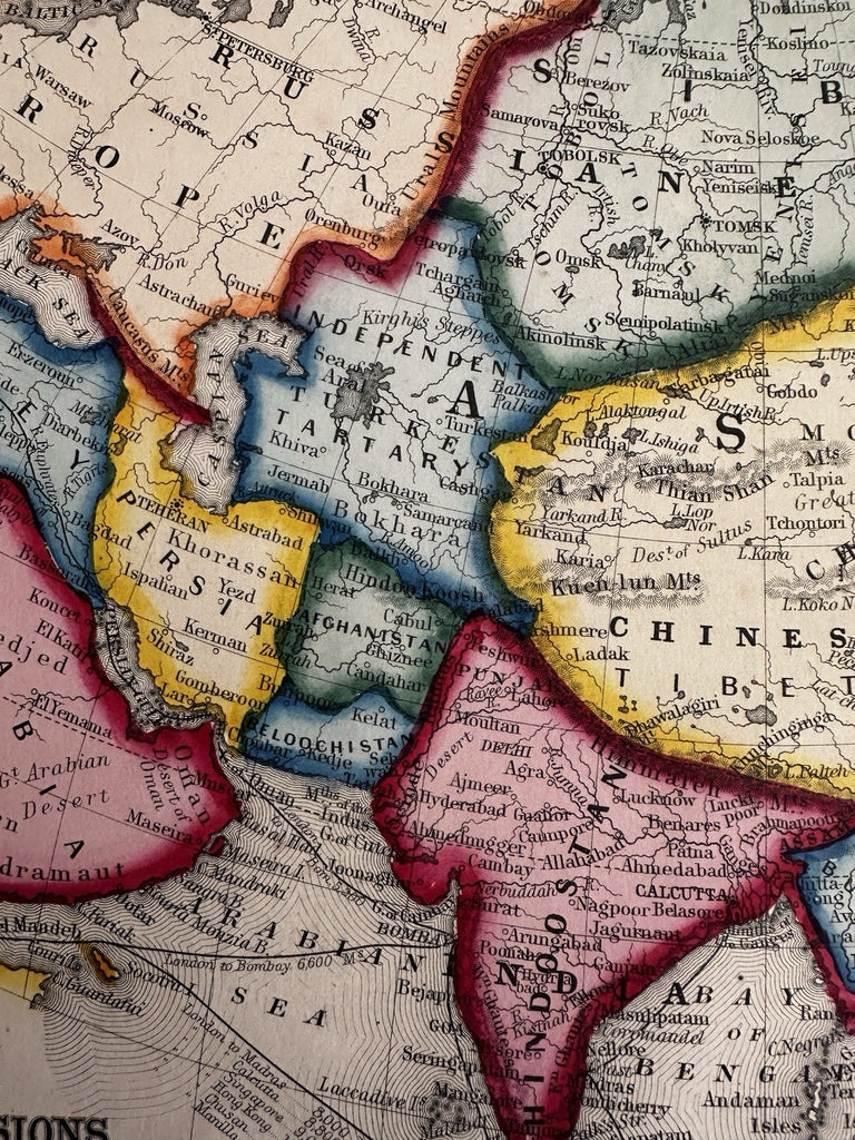 Asia Arabia to Farther India Tibet China Pacific 1860 Mitchell decorative map