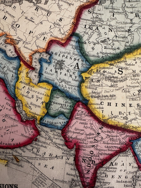 Asia Arabia to Farther India Tibet China Pacific 1860 Mitchell decorative map