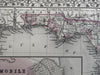 Florida state by itself Mobile city plan 1880 Mitchell hand colored nice map