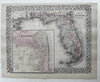 Florida state by itself Mobile city plan 1880 Mitchell hand colored nice map