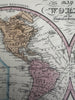 World in spheres early explorer ocean routes 1855 Cowperthwait hand colored map