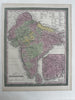 Hindoostan British rule India w/ Independent states 1855 Cowperthwait color map