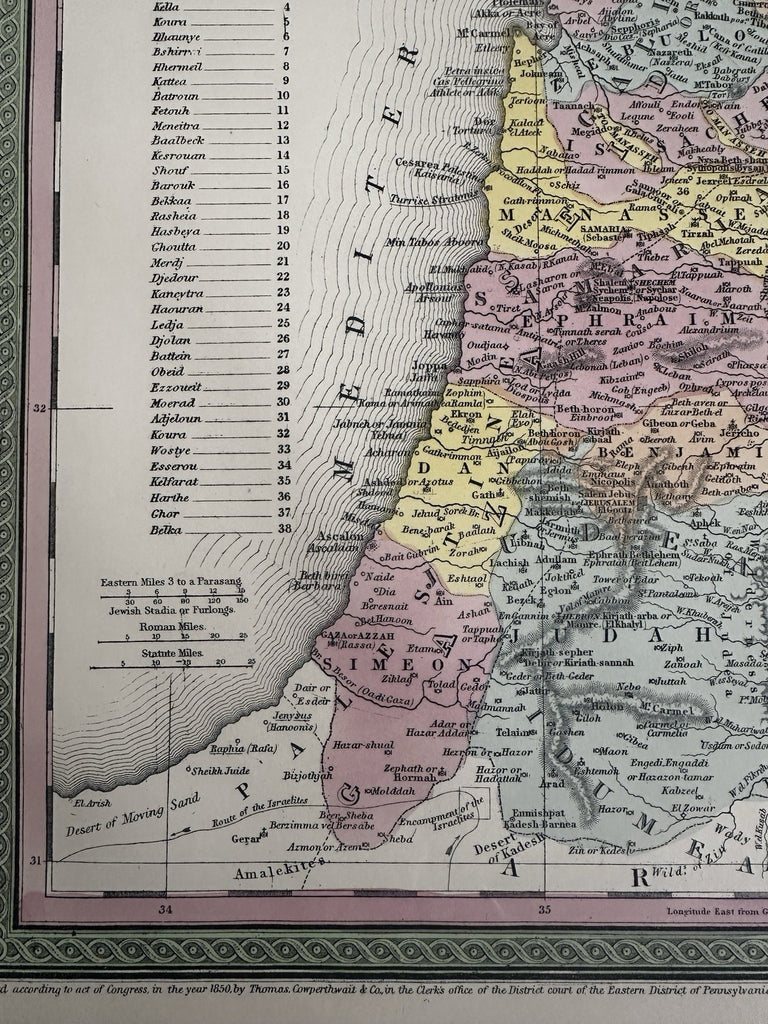 Palestine Ancient Holy Land Jerusalem Turkish Provinces 1855 Cowperthwait map