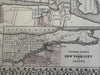 New York city detailed plan 1880 Mitchell large decorative hand colored map