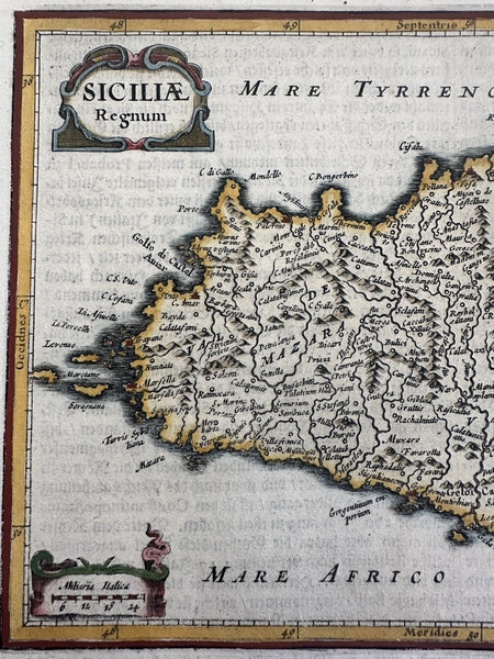 Sicily Sicilia Italy Italia c.1630 Mercator scarce lovely miniature color map