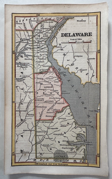 Delaware state 1853 Ensign charming giftable miniature hand colored map