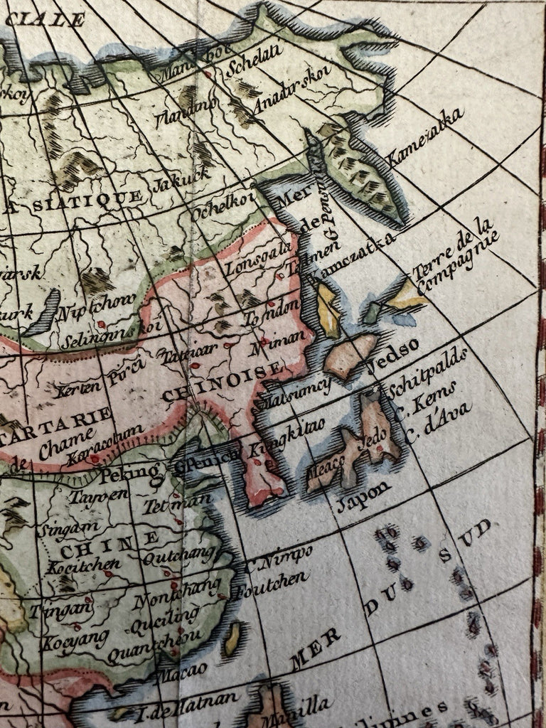 Asia Arabia to China Korea 1750 Vaugondy engraved hand colored miniature map