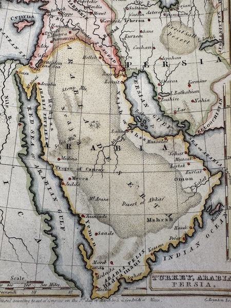 Arabian peninsula c.1837 Boynton engraved map nice hand color