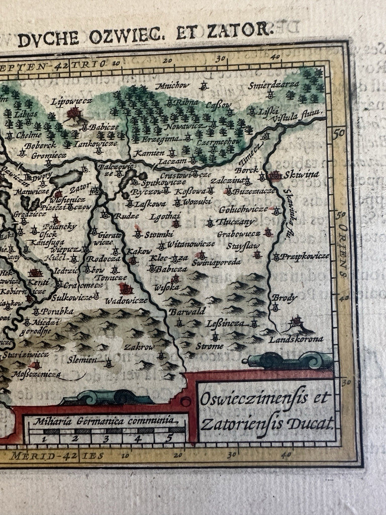 Poland Ozwiec Zator Ducat. 1602 Bertius scarce charming miniature hand color map