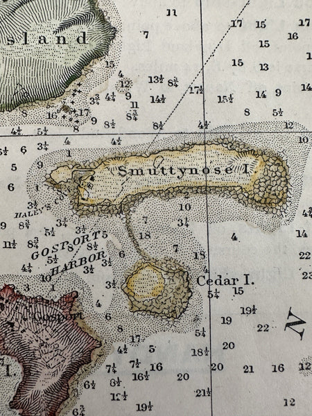 Isles of Shoals coast of NH Maine c.1910 hand color nautical map