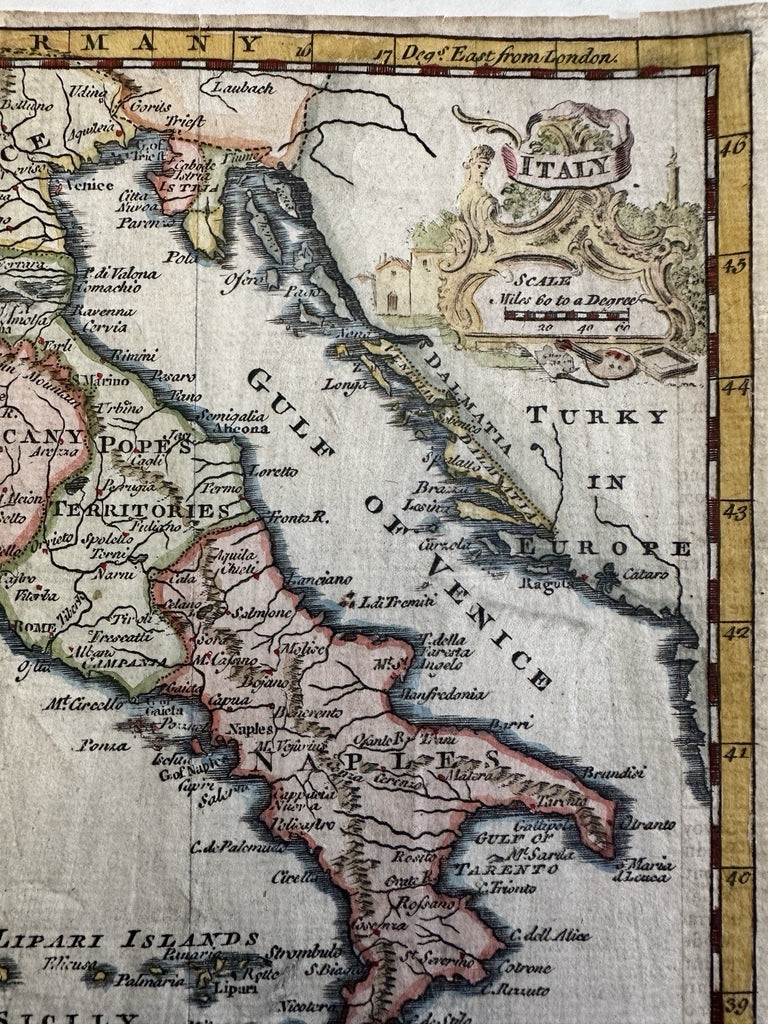 Italy Italia 1772 Kitchin decorative cartouche hand colored miniature map