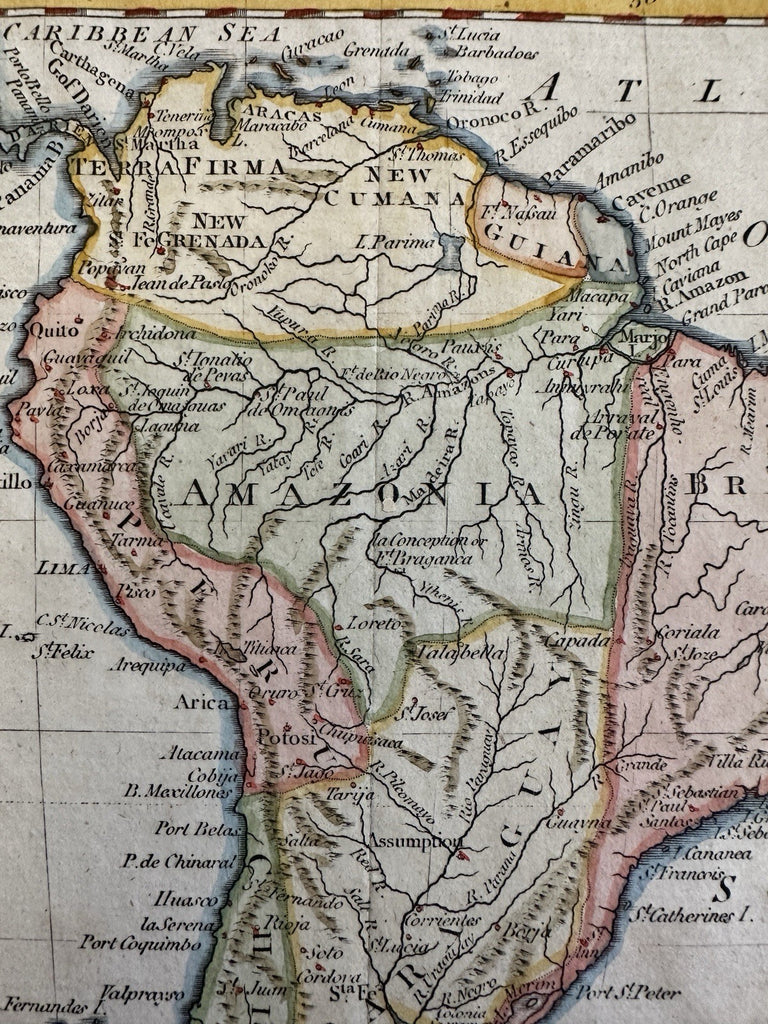South America continent 1808 hand colored miniature map