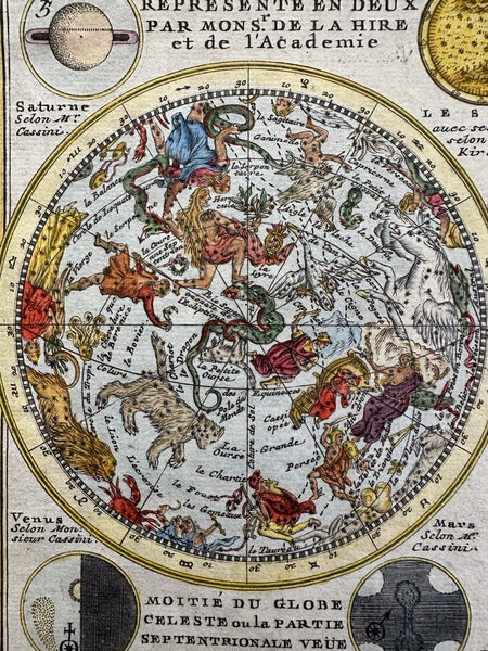 Celestial sky chart zodiac stars 1719 Chiquet attractive engraved antique map