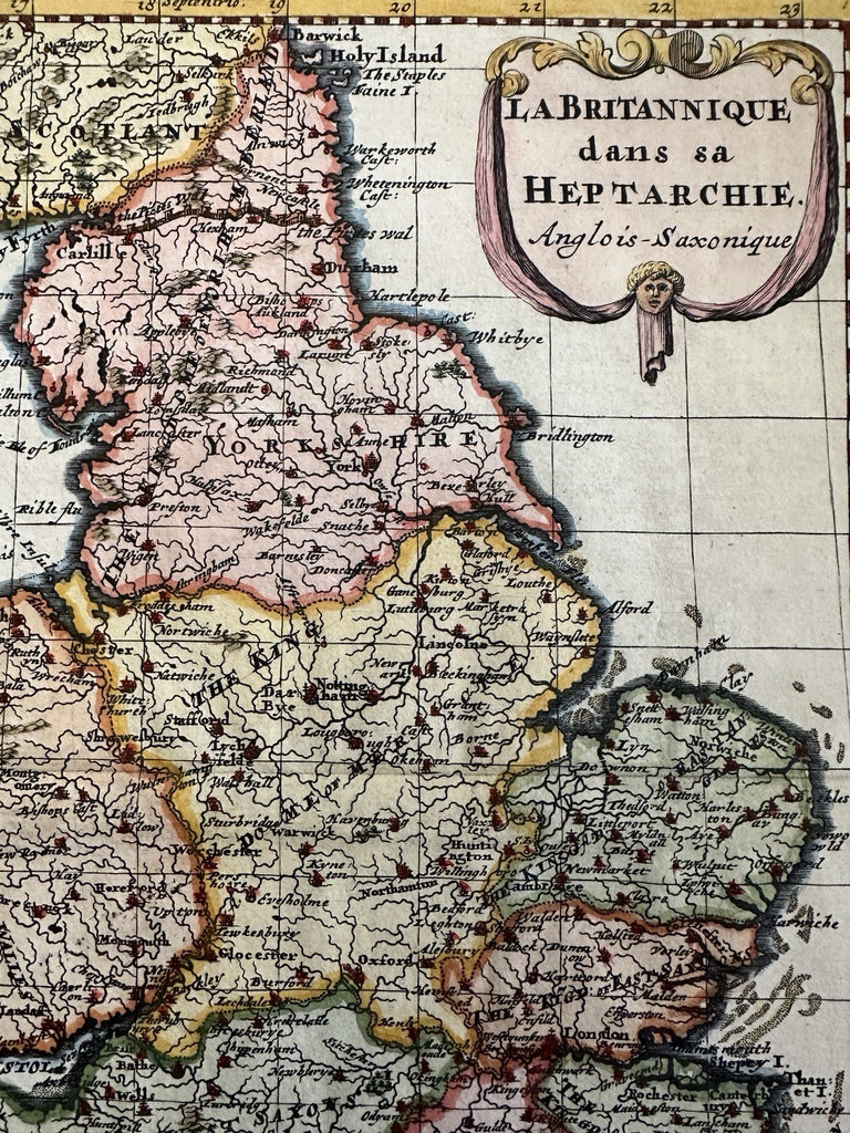 England Anglo- Saxon Britain Heptarchy 1699 Sanson antique map cartouche title