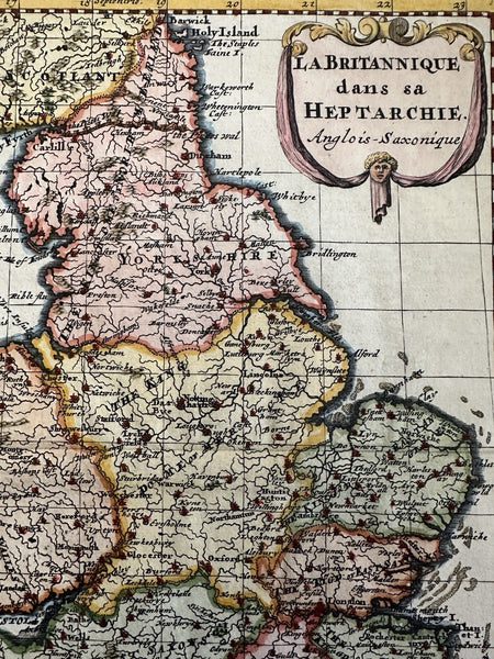 England Anglo- Saxon Britain Heptarchy 1699 Sanson antique map cartouche title