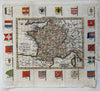 France w/ world flags around it 1823 beautiful scarce map w/ lovely hand color