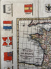 France w/ world flags around it 1823 beautiful scarce map w/ lovely hand color