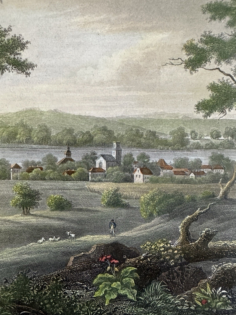 New Harmony Indiana Wabash river Utopian society c. 1850 Meyer hand color print