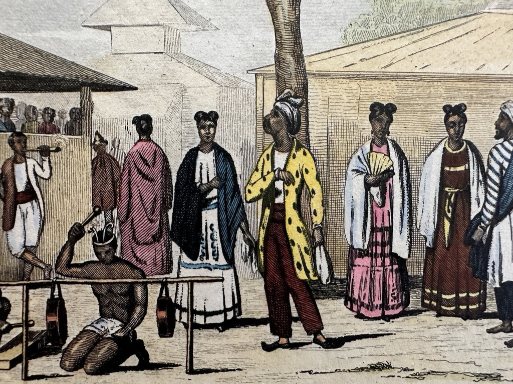 Oceania Tonga Pacific island 1863 hand color print lot x 2 charming ethnic views