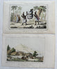 New Zealand funeral Pacific 1863 hand color print lot x 2 views w/ village scene