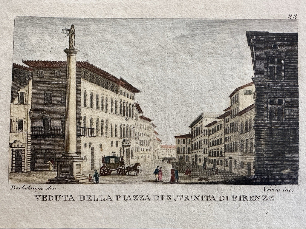 Florence Italia Firenze Italia 1829 hand color print lot x 2 city urban views