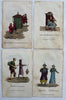 China Soldiers Mandarin Emperor Lady 1812 lot x 4 miniature costume dress prints