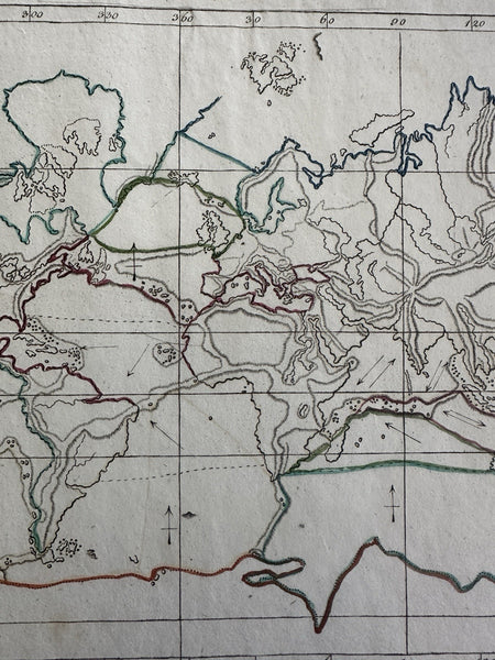 World Thematic seas oceans oceanography map c.1810-20’s rare hand color map