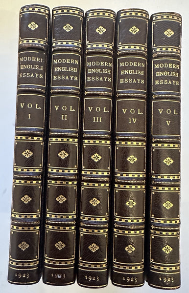 English Essays 1923 Sangorski & Sutcliffe fine stamped 5 vol. leather set