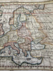 Europe continent 1744 Faure engraved hand colored charming miniature map