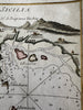 Sicily Italy Sicilia Trapano harbor 1764 Roux engraved coastal map