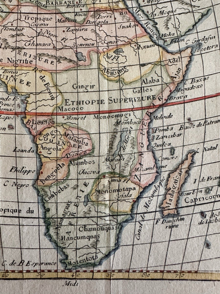 African continent  1750 Vaugondy engraved hand colored miniature map