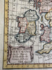 British Isles U.K. Ireland England 1744 Faure hand color miniature engraved map