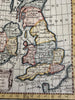 British Isles U.K. Ireland England 1744 Faure hand color miniature engraved map