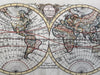 World in hemispheres discoveries map c.1760s Rollos engraved unexplored Pacific