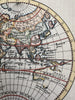 World in hemispheres discoveries map c.1760s Rollos engraved unexplored Pacific