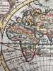 World in hemispheres discoveries map c.1760s Rollos engraved unexplored Pacific