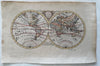 World in hemispheres discoveries map c.1760s Rollos engraved unexplored Pacific