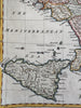 Southern Italy Naples & Sicily c.1760s Vaugondy decorative engraved color map