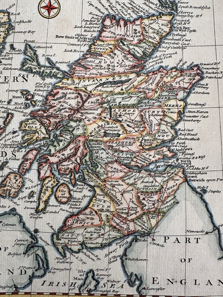 Scotland north Britain c.1760s Vaugondy pictorial cartouche engraved color map