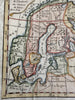 Sweden Norway Scandinavia  1744 Faure engraved hand colored miniature map