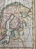 Sweden Norway Scandinavia  1744 Faure engraved hand colored miniature map