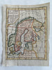 Sweden Norway Scandinavia  1744 Faure engraved hand colored miniature map