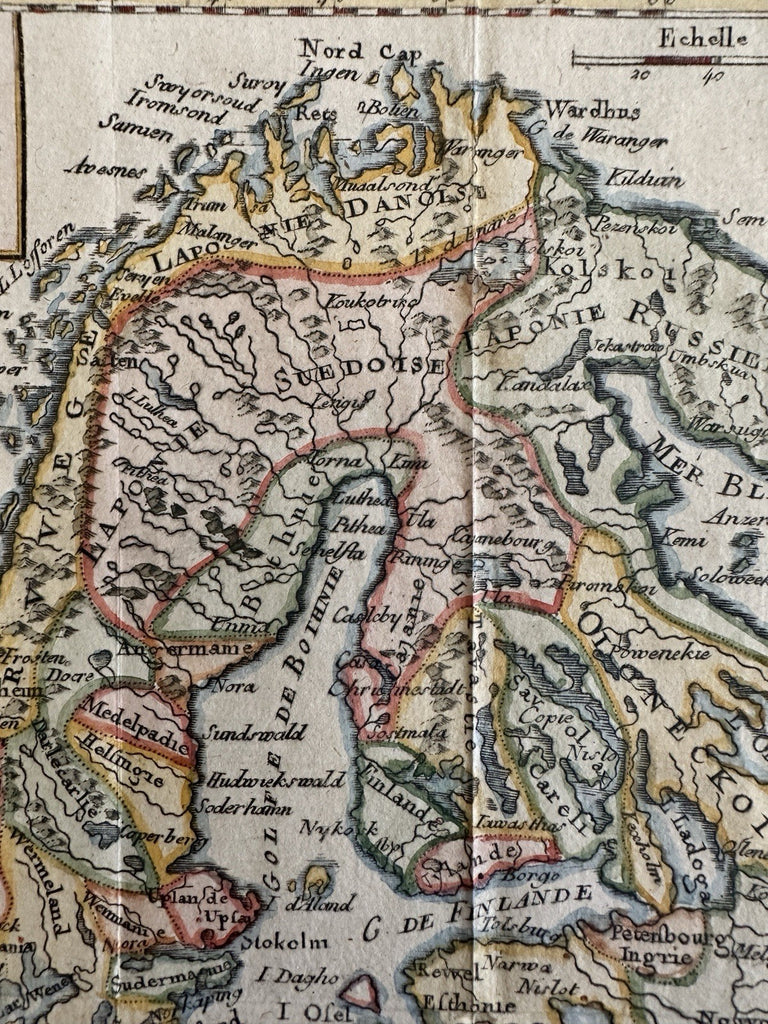 Scandinavia Norway Sweden 1750 Vaugondy engraved hand colored miniature map