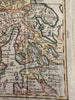 Scandinavia Norway Sweden 1750 Vaugondy engraved hand colored miniature map
