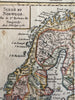 Scandinavia Norway Sweden 1750 Vaugondy engraved hand colored miniature map