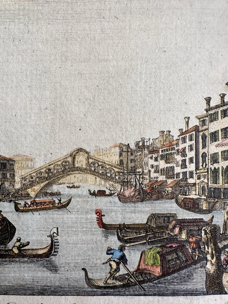 Venice Italy Rialto bridge 1759 engraved hand colored prospect birds-eye view