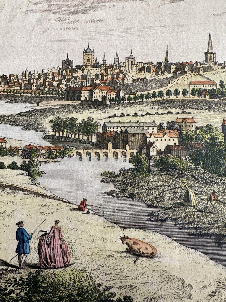Dublin Ireland 1759 engraved hand colored prospect birds-eye view hand colored